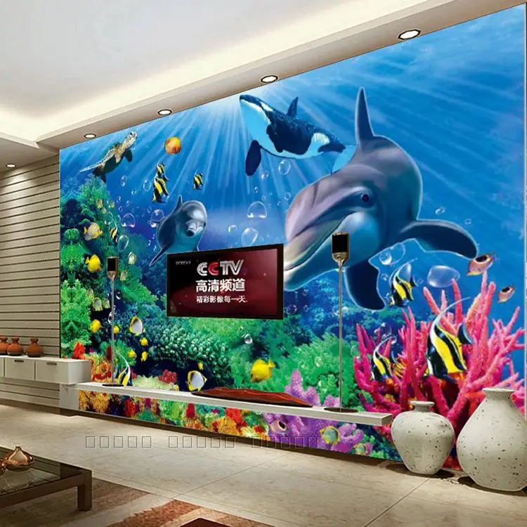 

New Custom large mural wallpaper 3d wall covering underwater world dolphin shark fairy tale world baby child bedroom living room