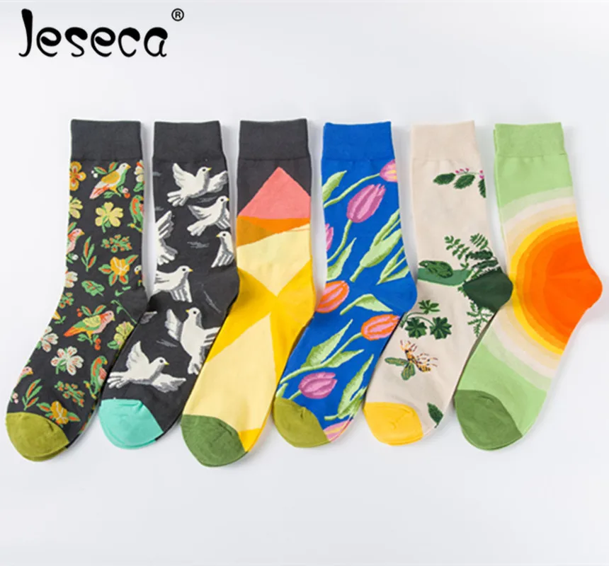 Мужские хлопковые носки Jeseca мягкие винтажные с мультяшным принтом в стиле