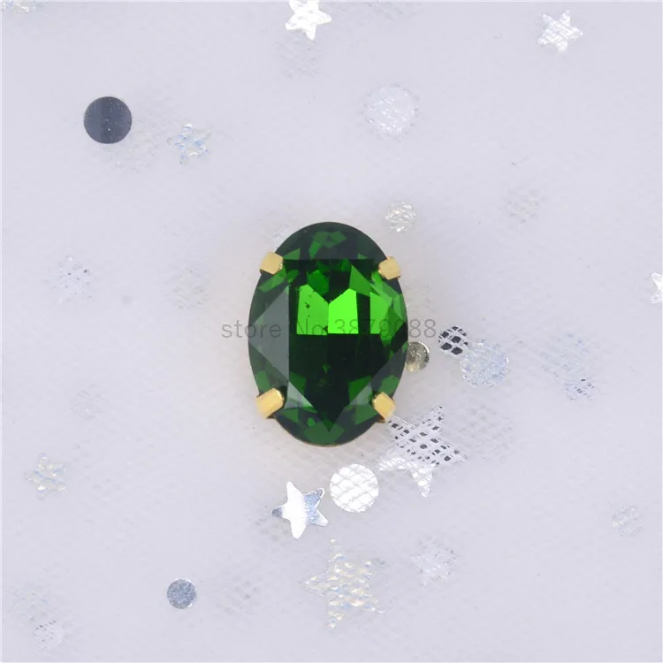 Emerald Crystal13x18mm Овальный 10 шт./упак. супер флэш-K9 стекло Золотая основа пришить коготь стразы, современное оборудование для изготовления аксессуаров для одежды - Цвет: Emerald