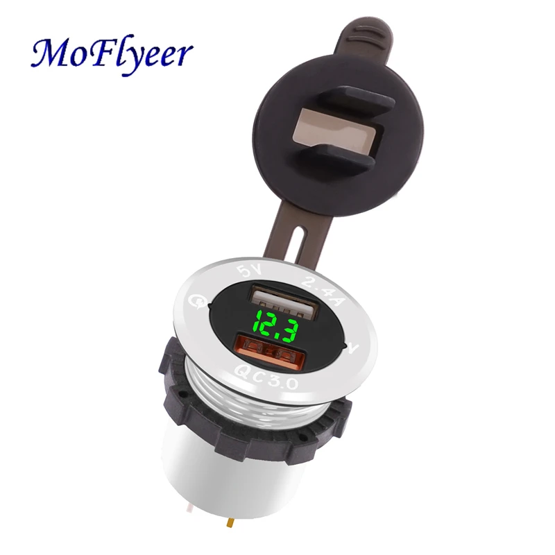 

Быстрое зарядное устройство для автомобиля MoFlyeer QC 3,0, адаптер питания с двумя USB-портами для автомобиля, 12-24 В постоянного тока, прикуриватель, 2 порта, для iPhone, Android