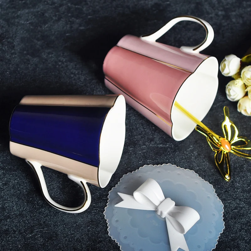 

260ml European Style Mug Ceramic Bone China Coffee Cup with Spoon Breakfast Milk Cups Cafe Party Drinkware Gift Send Lovers