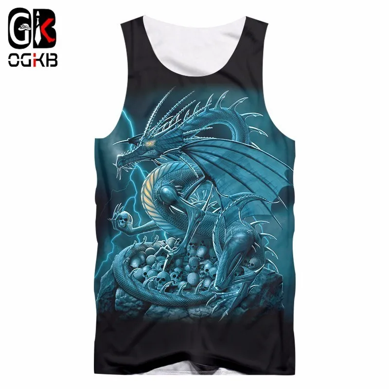 

OGKB New Harajuku Tank Top Women/men's Cool Animal 3D Sleeveless Blue Dragon Print Tank Tops Vest Unisex Summer Tops 5XL