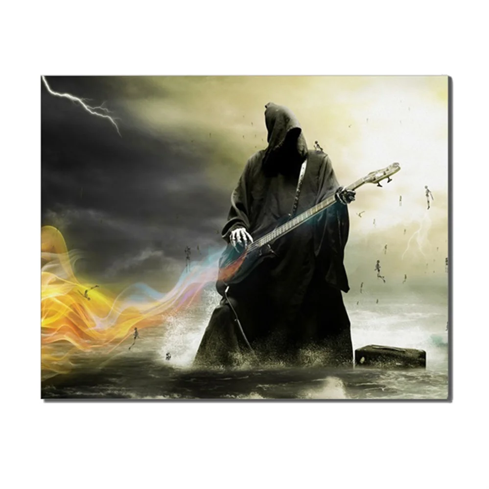 Laeacco Canvas Calligraphy Painting Rock Ghost Poster and Print Guitar Horror Theme Art Pictures For Living Room Home Decoration | Дом и сад