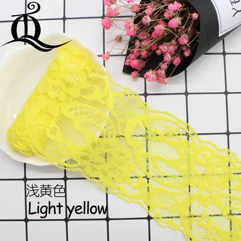 light yellow 5 ярдов/партия модная ширина 8 см 18 цветов черно-белая эластичная кружевная Лента ткань DIY Швейные аксессуары для одежды отделка Свадебное кружево - Цвет: light yellow