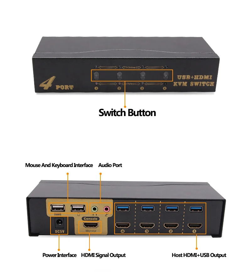 HDMI KVM Switch 4x1 1x4 Port 3 Input 1 Output Splitter HD 4K Resolution Keyboard And Mouse Sharing Device |