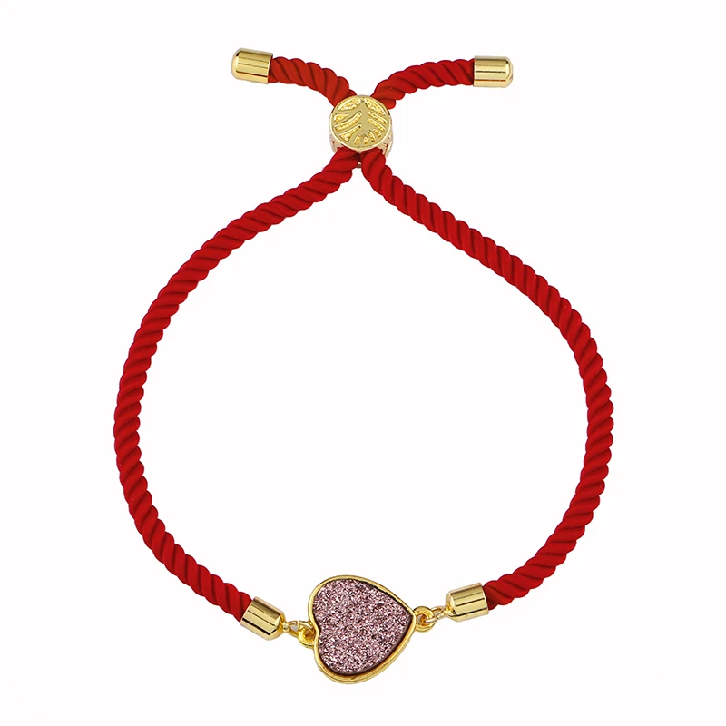 Red Colorful OCESRIO сердце Бохо красная нить браслеты для женщин натуральная Друза цепочка с камнем индейка Этнические браслеты девушки ювелирные изделия brt-b52 - Окраска металла: Red Colorful
