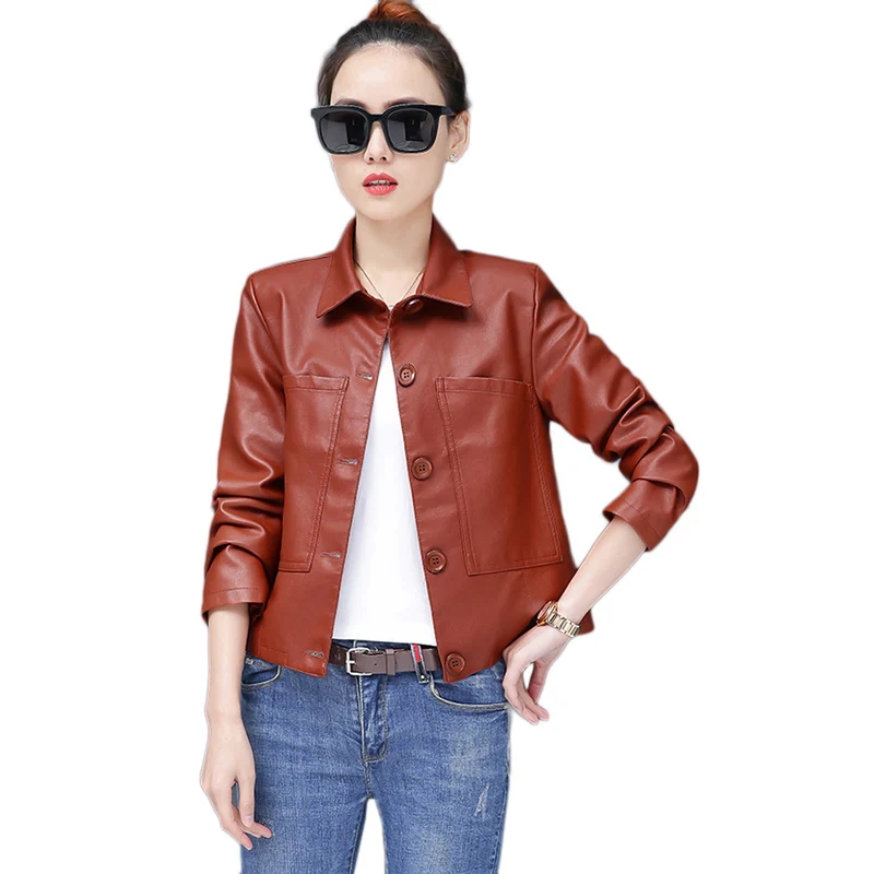 Женская кожаная куртка в байкерском стиле короткая однобортная куртка-бомбер