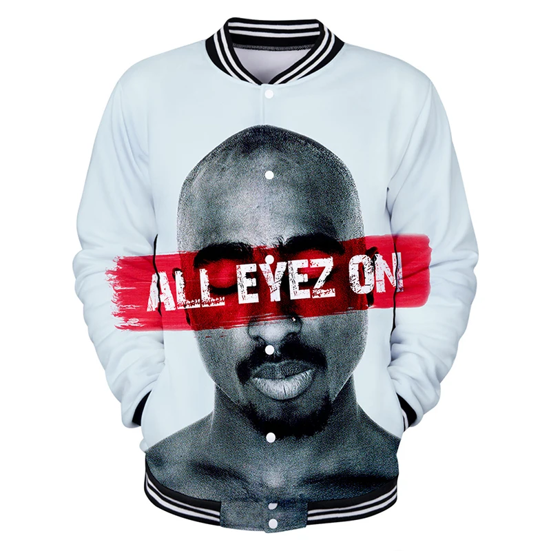 Бейсбольная куртка с 3d рисунком Модный свитшот в стиле хип хоп принтом 2pac для