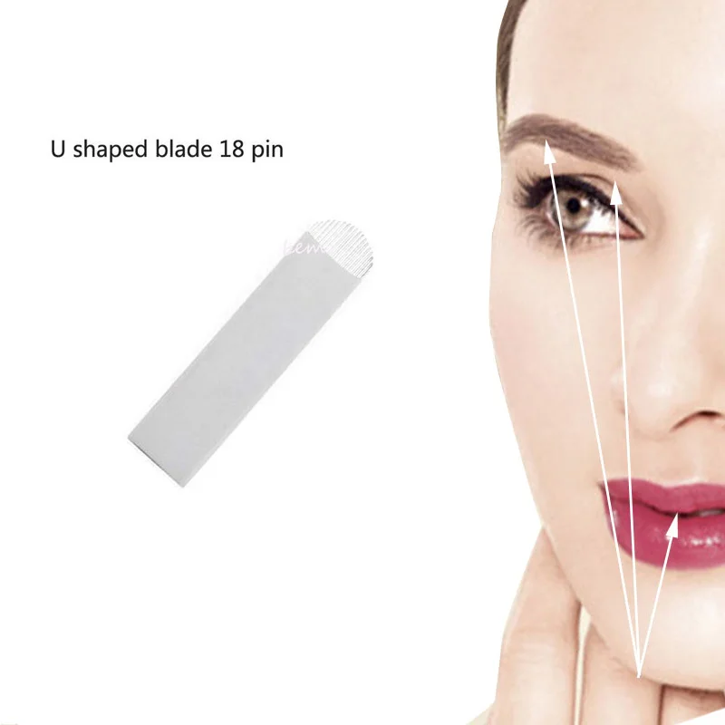 

Tattoo Needle Tattoo Lip Needle100Pcs 18U Sterilized Stainless Steel 3D Tattoo Embroidery Eyebrow Permanent Makeup Needles Blade