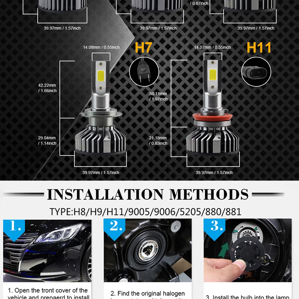 Мини H7 светодиодный H4 Автомобильные фары H11 H3 9005 HB3 9006 HB4 9012 2 шт. 60 Вт 10000Lm автомобили светодиодный освещения замена лампы 6000K 12V BJ