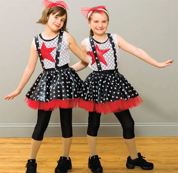 

2018 Girls Dance Jazz Polka Dot Dress Costume star strap