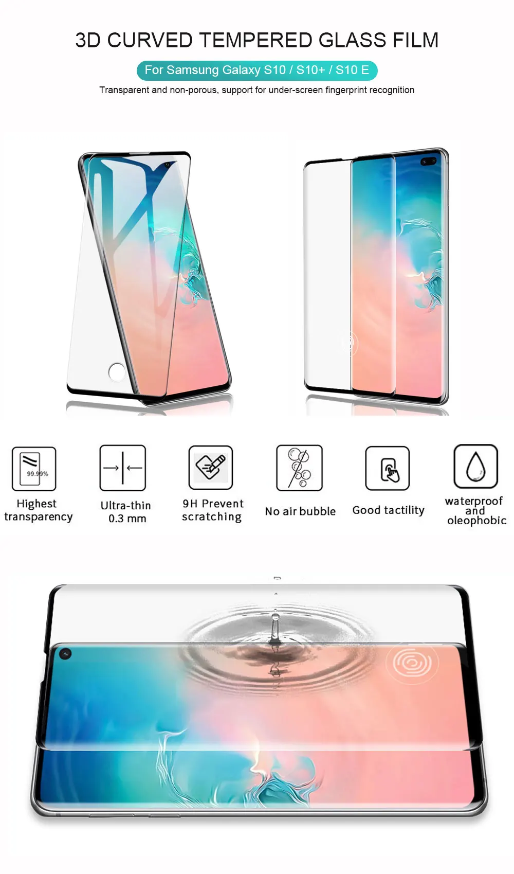 PORTEFEUILLE Экран протектор отпечатков пальцев для samsung Galaxy S10 S10 E S10 Плюс Полный Изогнутые защиты закаленное Стекло крышка пленки