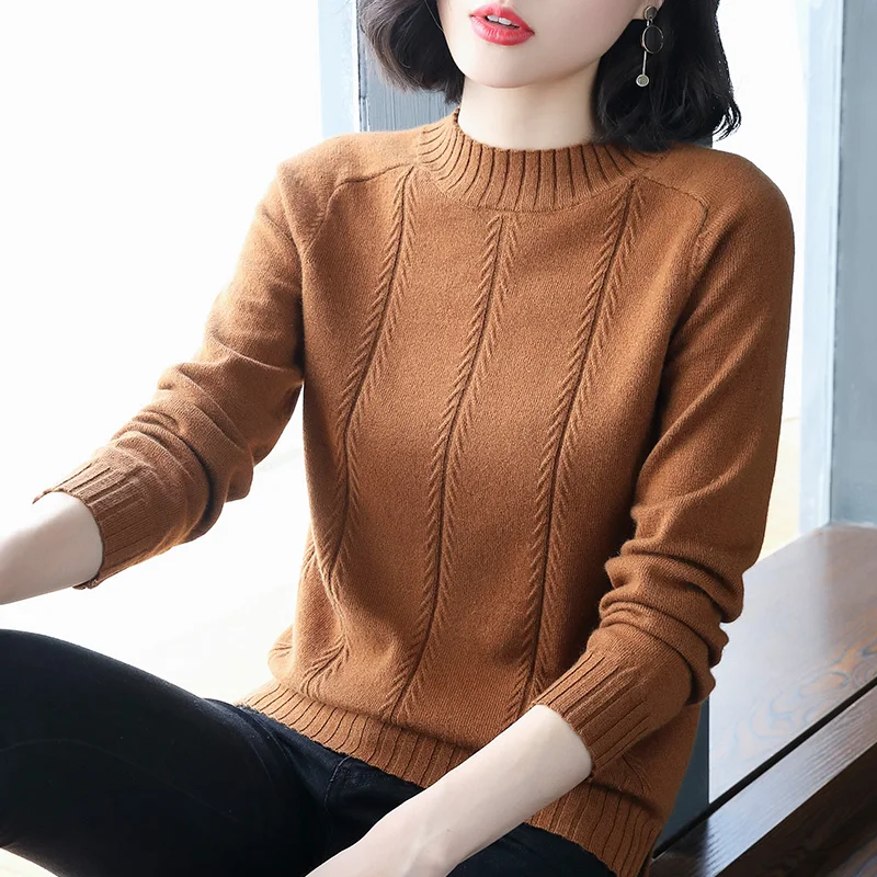 2019 new half-high collar pullover sweater with long sleeves inside temperament slim cashmere bottoming women's clothing | Женская