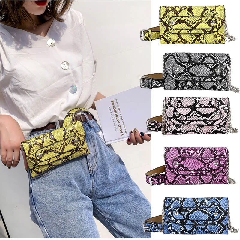 

Mihaivin Serpentine Waist Belt Bag For Women Fanny Pack Leather Waist Pack Snak Skin Women Chest Bum Bag Girl Phone Bag Shoulder