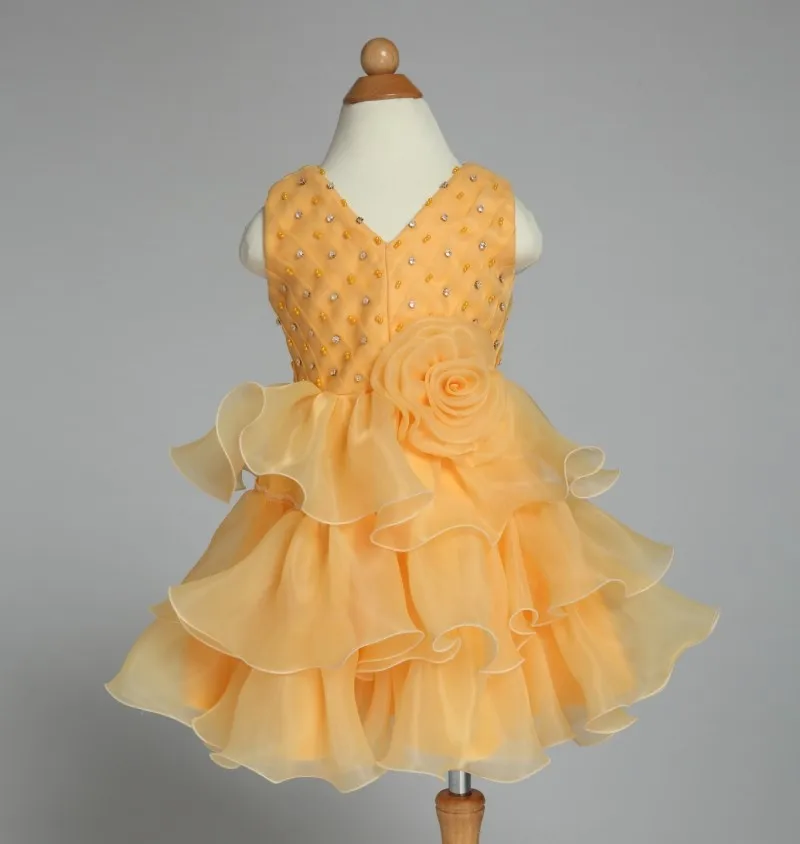 Three Colors Children V Neck Beading Flowers Tiered Princess Birthday Party Dress Girls Tu Ball Gown Flower Girl Dresses | Детская