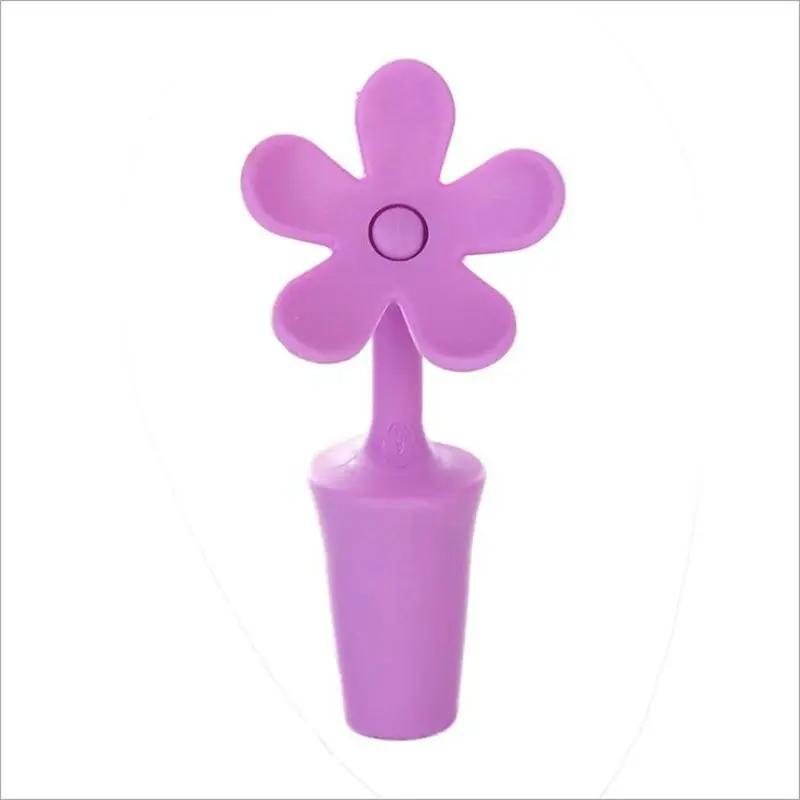Purple Creative Flower Design Bottle Stopper Colorful Silicone Wine Stopper Vacuum Sealed Champagne Drinks Bottle Caps Wine Pourer Stop - Цвет: Purple