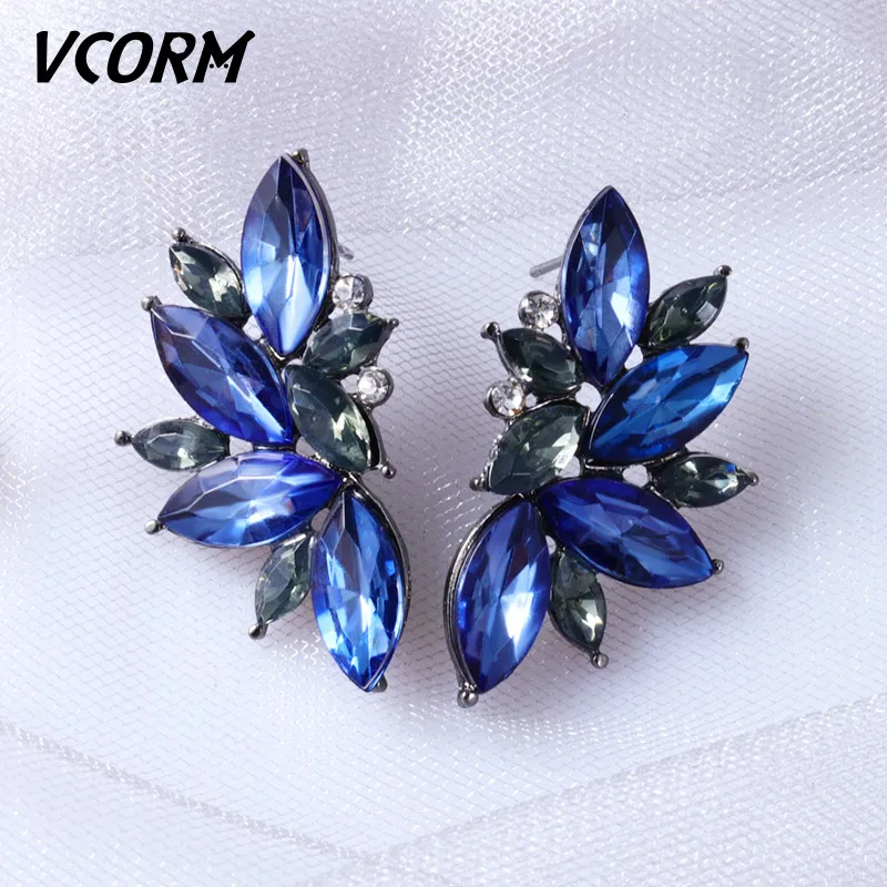 Blue VCORM новые корейские модные длинные висячие серьги с кристаллами для женщин массивные классические геометрические висячие серьги хорошее ювелирное изделие подарок - Окраска металла: Blue