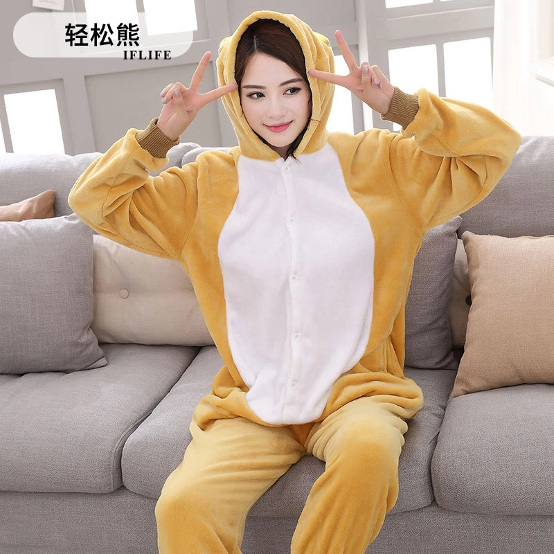 Adults Animal Kigurumi Rilakkuma Pajamas Sets Sleepwear Cosplay Zipper Onesie Hooded Women Men Winter Unisex Cartoon Pajamas