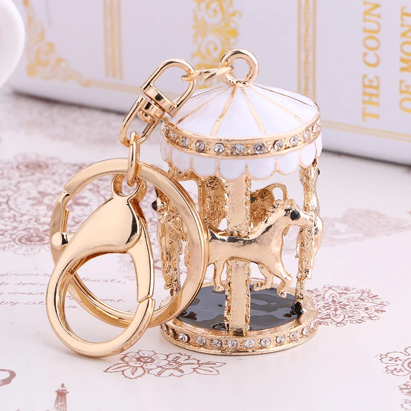 Очаровательный со стразами кулон с Каруселью брелок Женская цепочка для ключей