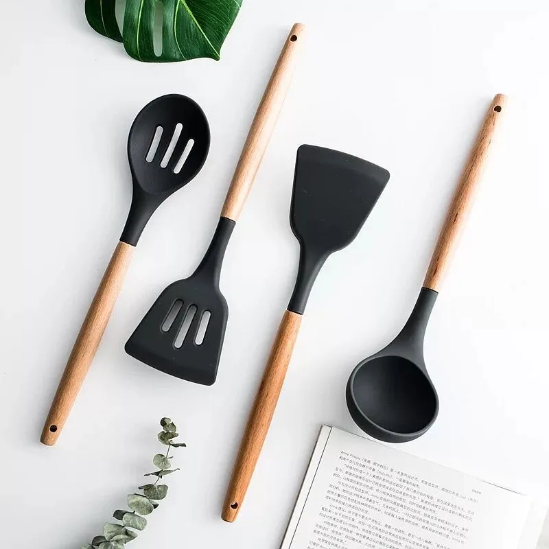 XYZLS Kitchen Cooking Tool Set Silicone Utensils With Natural Wooden Handle Non-stick Cookware | Дом и сад