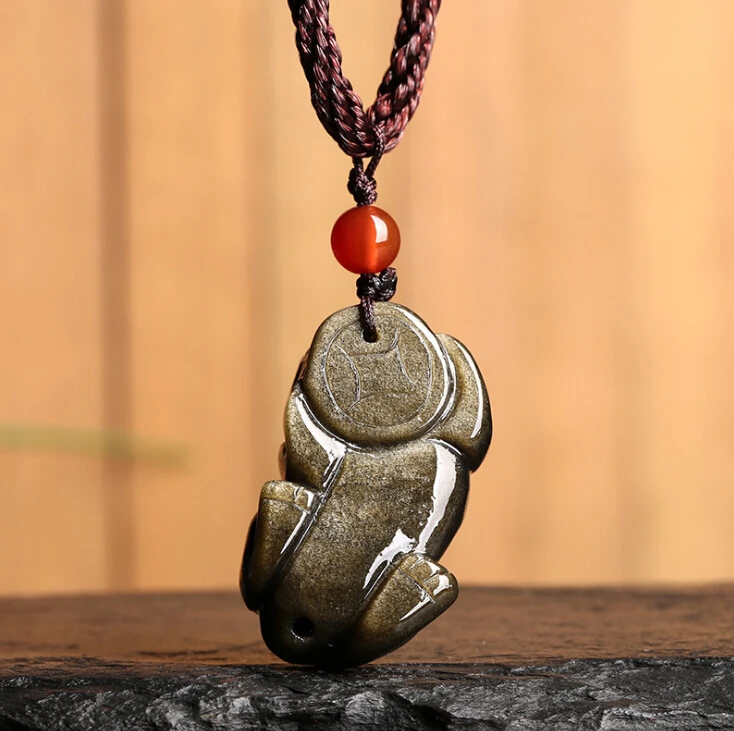 

Fashion Mexico Rare Natural Golden Stone Pendant Obsidian Pixiu Lovers Pendant Transfer Lucky &Safety Female Necklace Wholesale