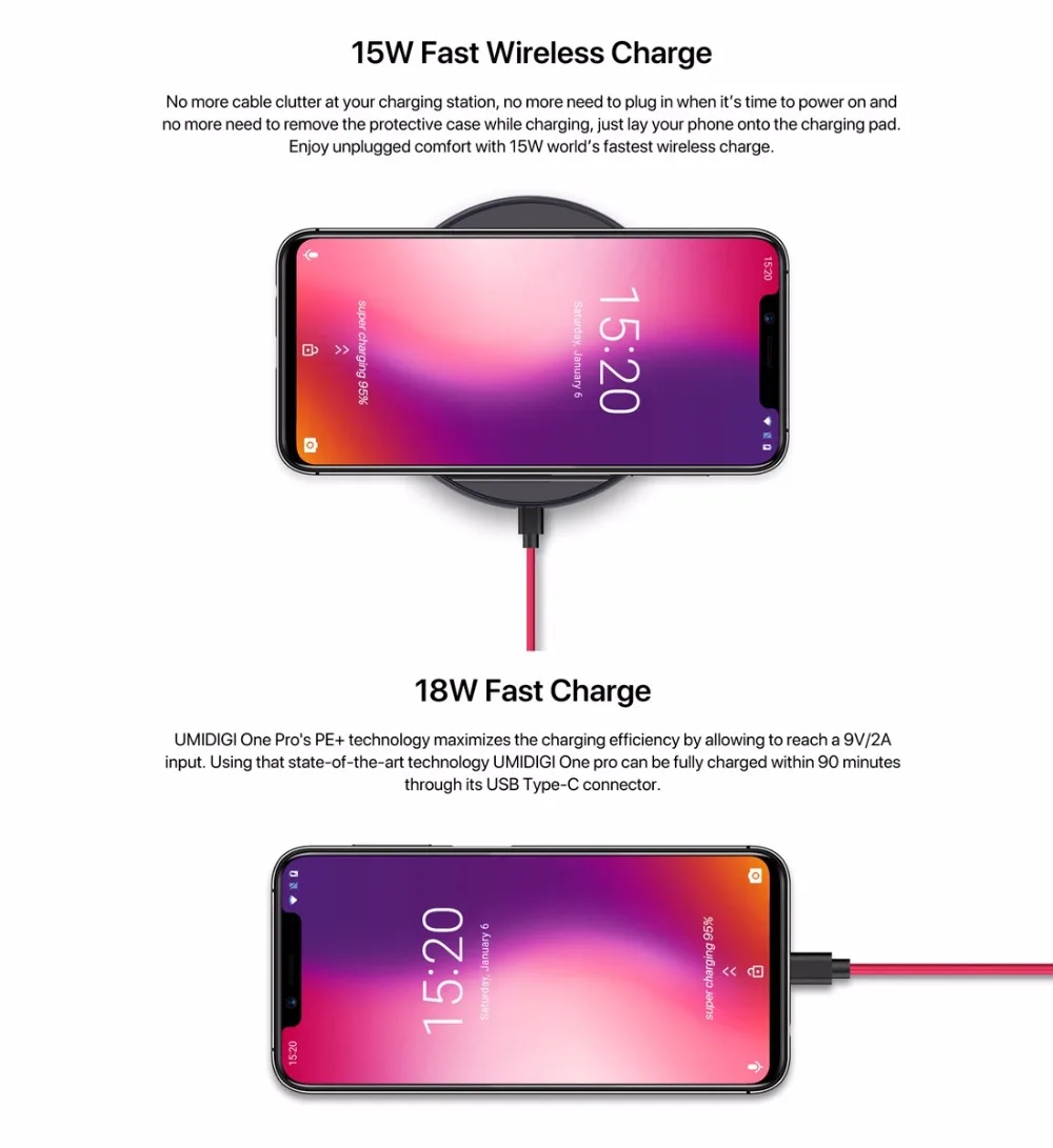 UMIDIGI One Pro Global Band 5.9&quot Android 8.1 mobile phone wireless charge 4GB 64GB P23 Octa Core smartphone 12MP+5MP Dual 4G NFC |