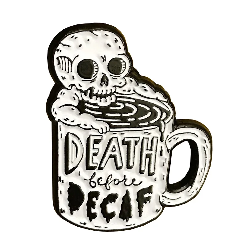 

steaming coffee cup skull crossbones pin for coffee lover gift