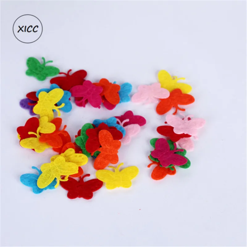 XICC 100PCS Colorful Nonwoven Round Flower Wool Felt Fabric Hair rope DIY Handmade Accessory Sticker Applique Patches Felt Pad