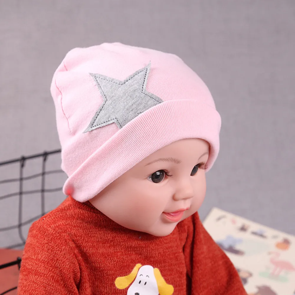 spring and winter warm Cute Infant Baby Girls Boys Cartoon Star Print Sleep Cap Headwear Hat for children newborn cute head cap | Детская