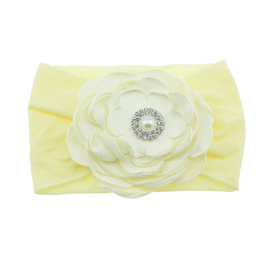 1PCS Camellia Flower Rhinestone Pearl Infant Summer Girl Stretchy Soft Headband Children Festival Gift Birthday Hair Accessories | Детская