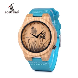 Бобо птица LP20-6 пейзаж reloj mujer Часы для мужчин кварцевые часы Зебра Дерево Erkek kol saati синий кожаный ремешок часы