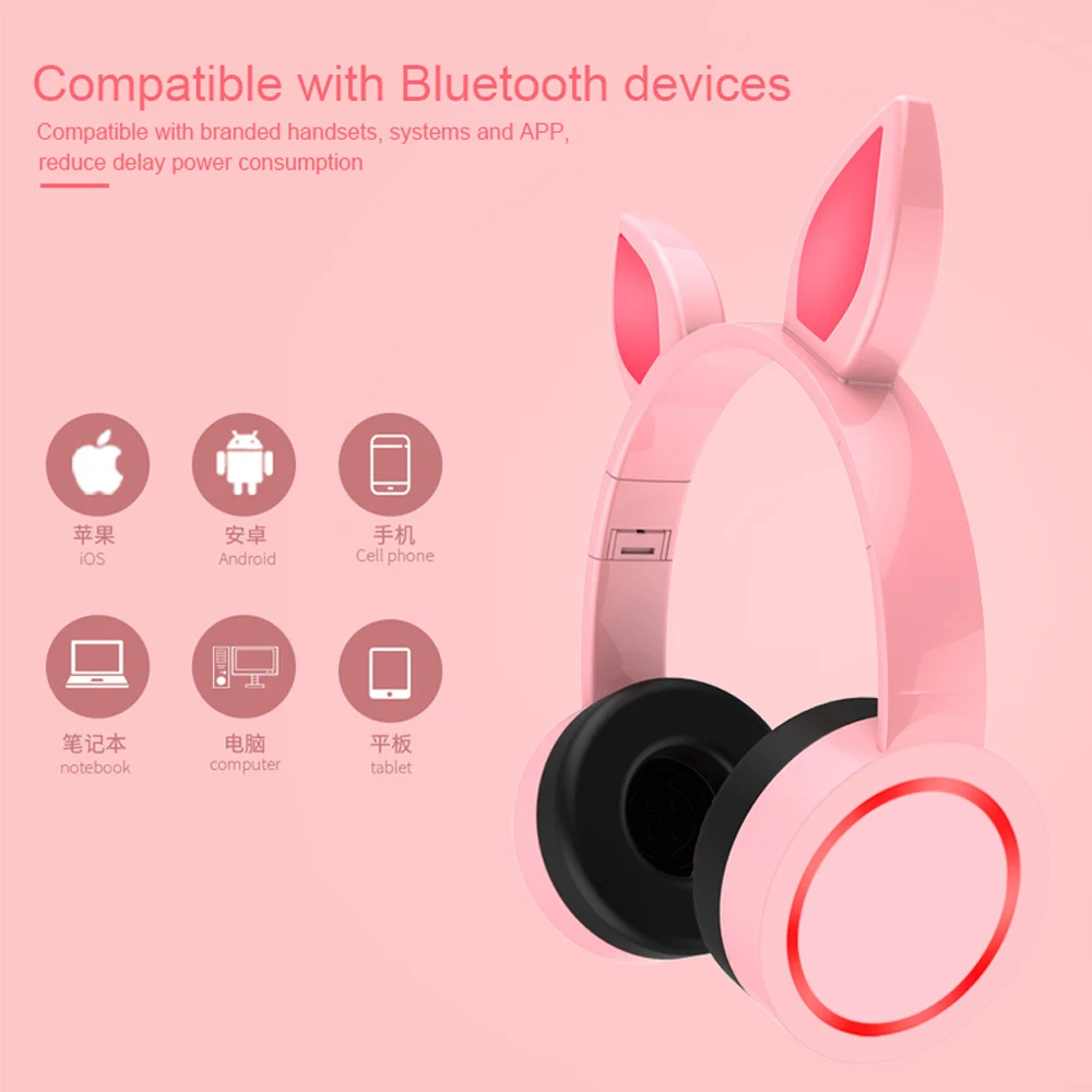 2019 наушники с кошачьими ушами беспроводные Bluetooth мигающая светящаяся гарнитура
