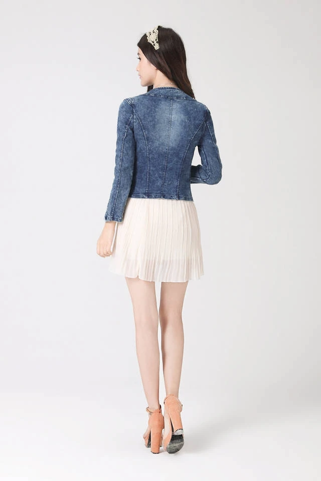 Женская короткая джинсовая куртка с блестками в стиле ретро | одежда