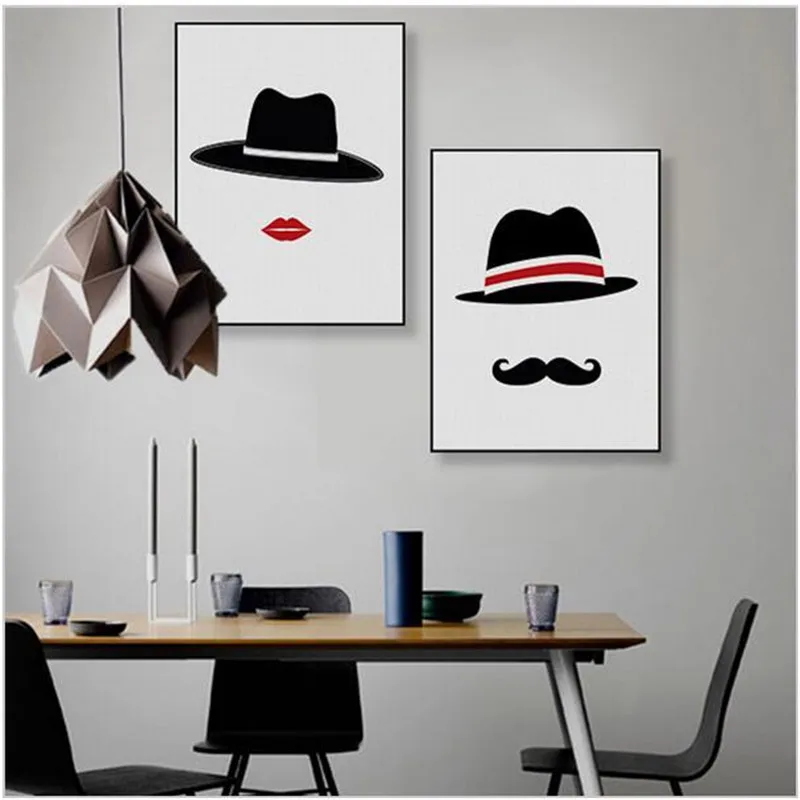 HAOCHU Man Wife Abstract Painting Hat Canvas C Background Wall Art Picture Print Poster Living Couple Badroom House Decor | Дом и сад