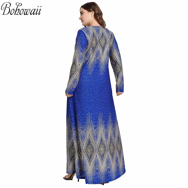 

BOHOWAII Fashion Loose Muslim Dress Women Ramadan Plus Size XXXXL Caftan Marocain Long Sleeve Bling Baju Muslim Wanita