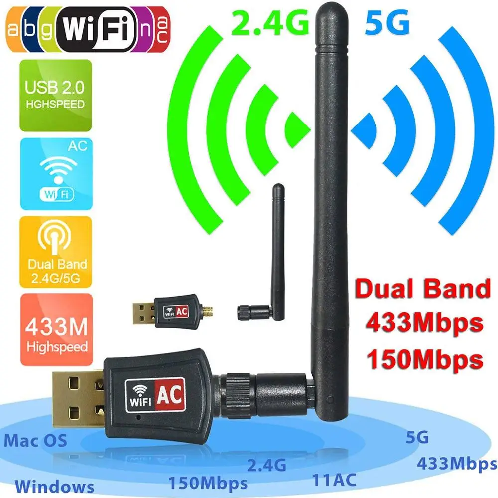 600 Мбит/с 5 ГГц 2 4 USB Wifi адаптер двухдиапазонный RTL8811AU антенна ключ LAN для Windows Mac