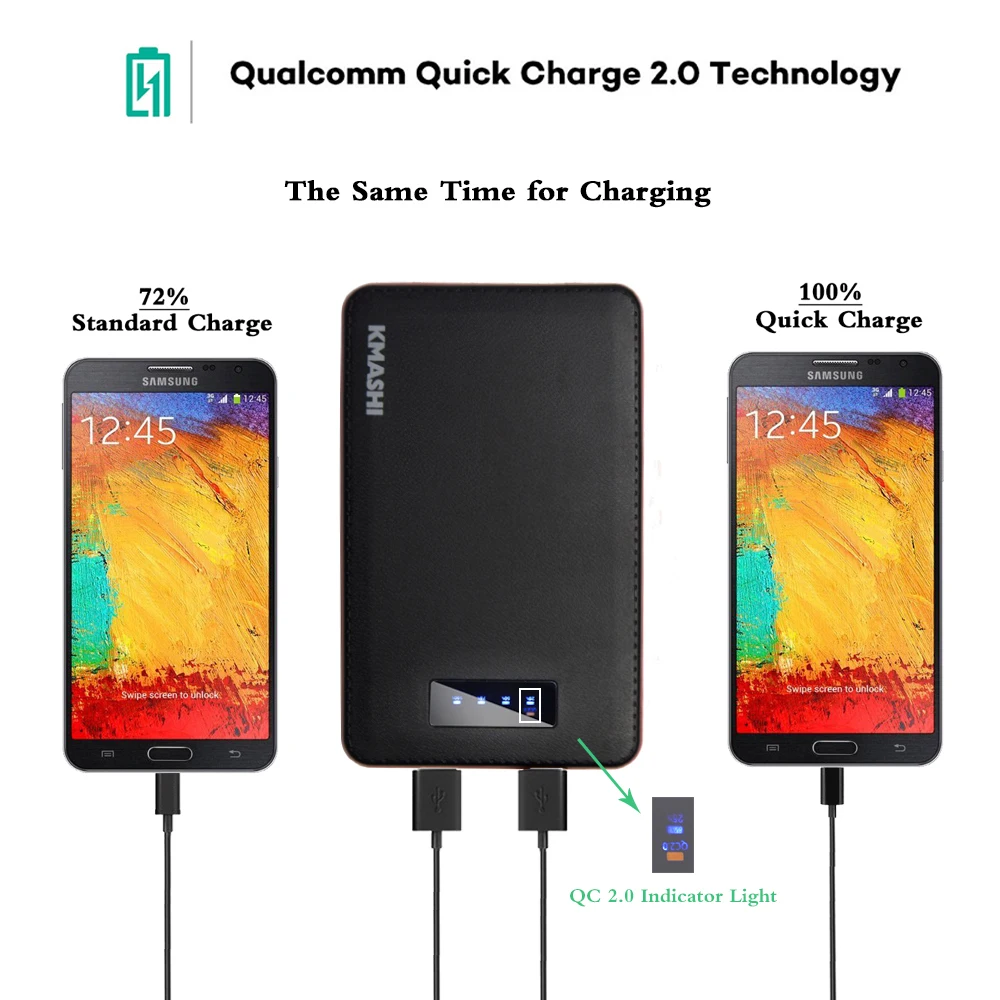 Kmashi 20000 мАч внешний Батарея Quick Charge 2.0 Портативный Зарядное устройство высокое