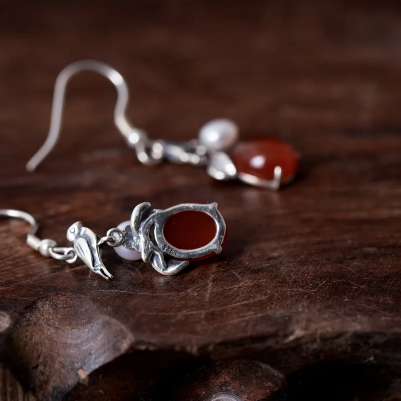 bird ethnic dangle earrings woman sterling 925 silver vintage jewelry crystal pearl high quality animal women | Украшения и