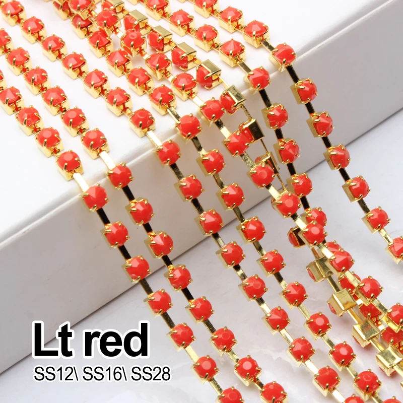 

Lt Красный 5 ярдов/10 ярдов Акриловые стразы цепь золото SS12/SS16/SS28 для одежды, бесплатная доставка