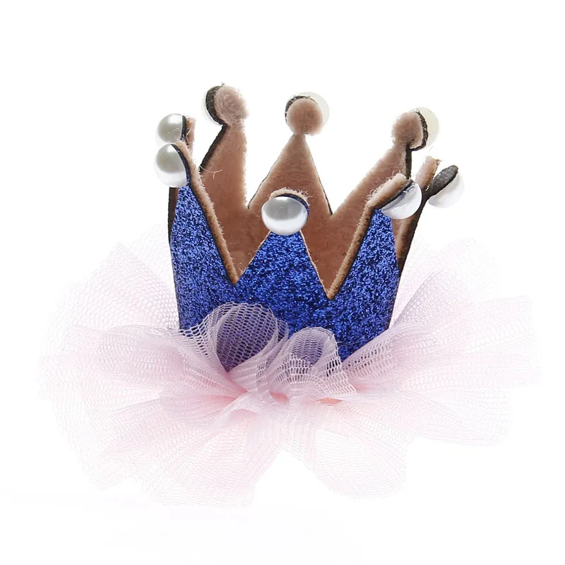 

120pcs/lot 6colors Newborn 3D Felt Baby Crown+Mesh Flower For Girls Hair Accessories Glitter Felt Crown For First Birthday Hat