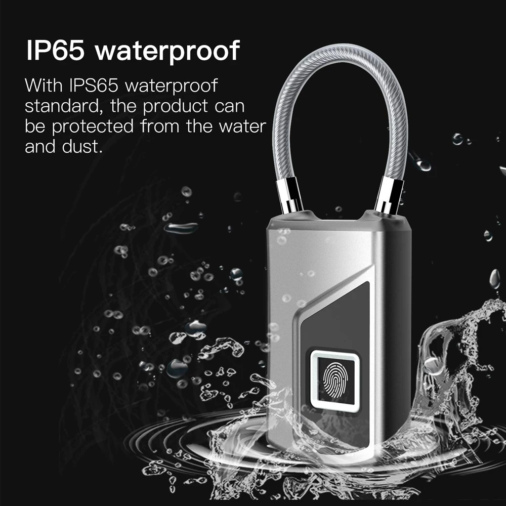 USB Перезаряжаемый смарт-замок отпечатков пальцев IP65 Водонепроницаемый
