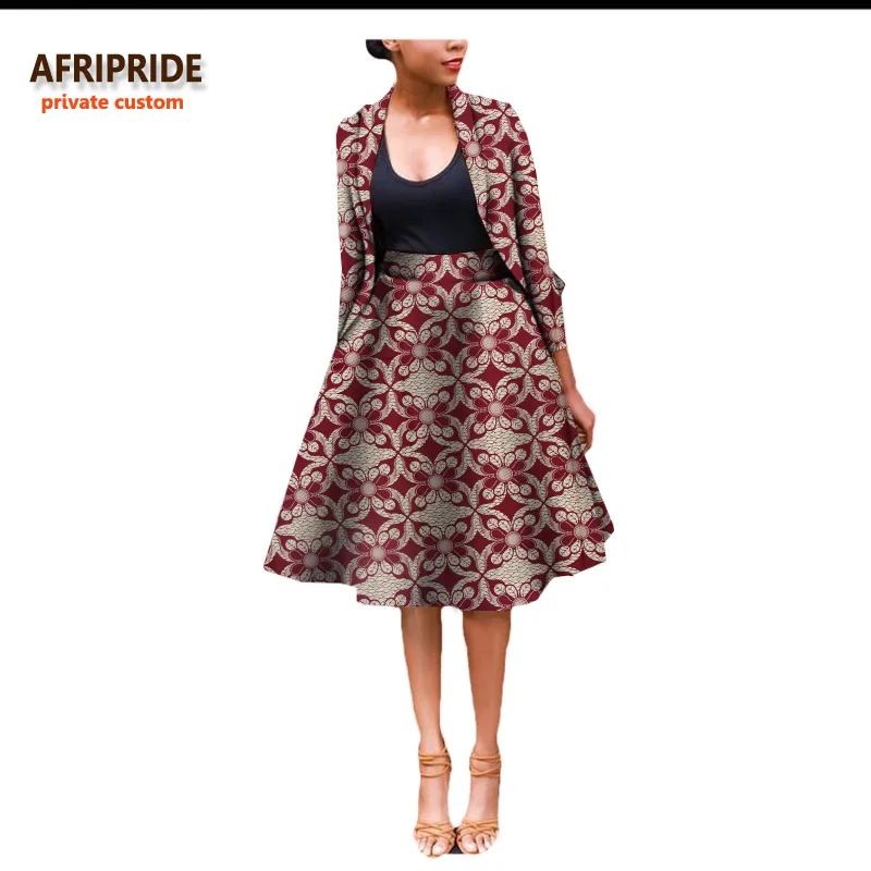 Осенний костюм для женщин AFRIPRIDE, Африканский костюм из двух предметов, топ с длинными рукавами+ юбка до колен, официальное рабочее место, A722632