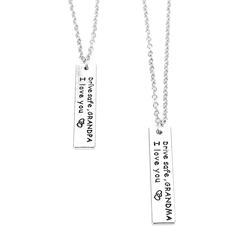2pcs Letter Necklace Drive Safe I love you Grandpa Grandma Necklaces Pendants Charms Simple Accessories Family Gifts | Украшения и