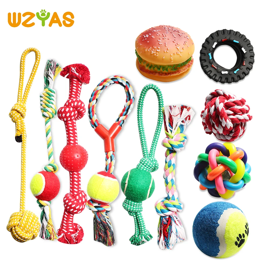 Rubber Squeaky Dog Toys Cotton Rope Ball Interactive Dog Toy Drawstring Tennis Ball Pet Chew Knot Puppy Multicolor Bell Ball