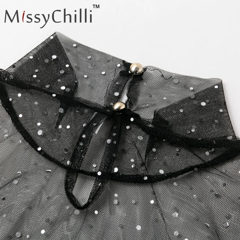 Glamaker пикантные сетчатые белая блузка рубашка для женщин блесток основной