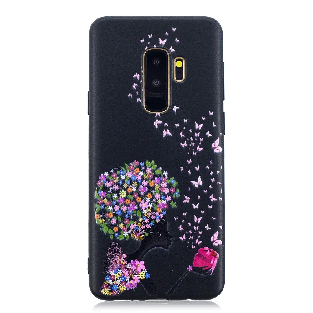 Противоударный Лаки рельеф черный рисунок чехол для samsung Galaxy S8 S9 плюс защитный