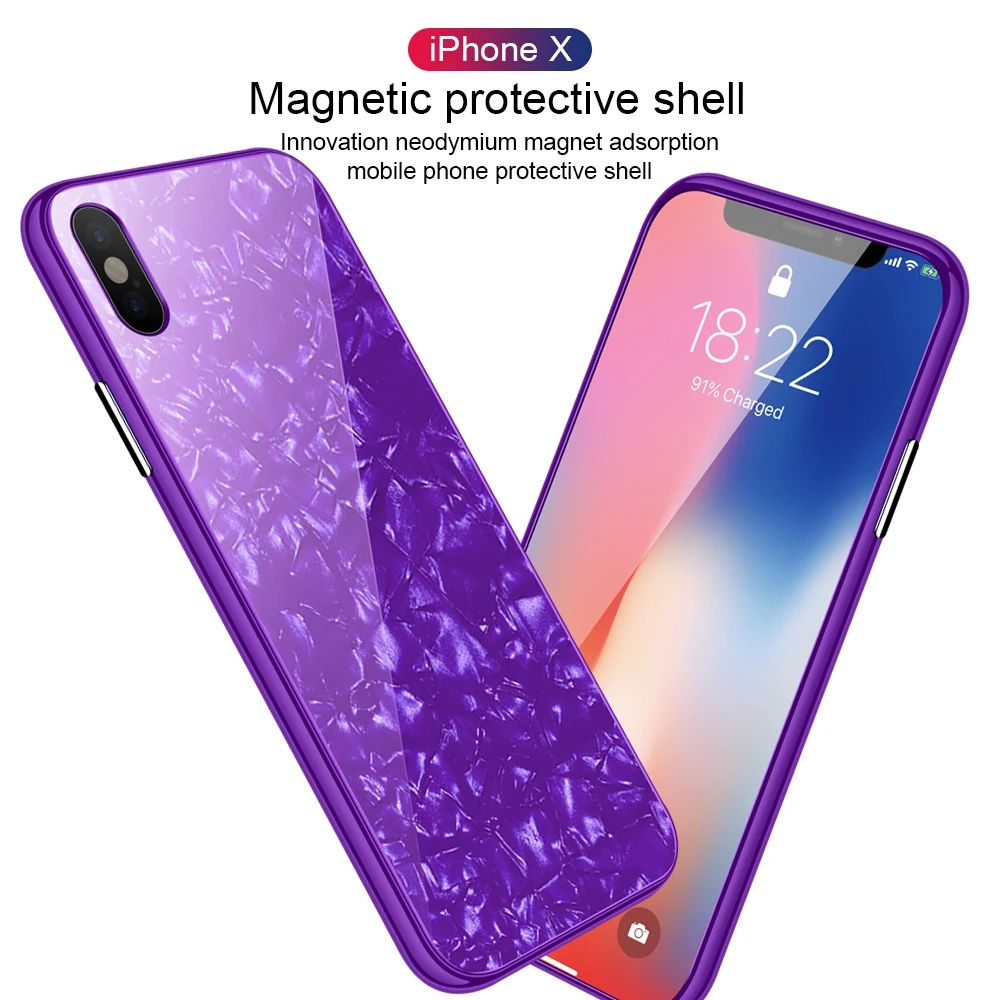 Magnetic Marbling Case For Iphone X XR XS Max Luxury Toughened Glass Hard PC Bakc Cover Coque Fundas | Мобильные телефоны и