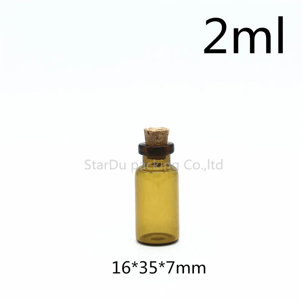 

Free shipping 1000pcs/lot 2ml amber Mini Glass Bottle with Cork, 2cc Small Sample Vials, empty Cork Bottle Container