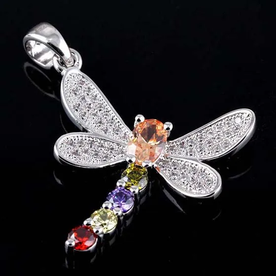 Colorful mosaic zircon necklace dragonfly pendants | Pendants