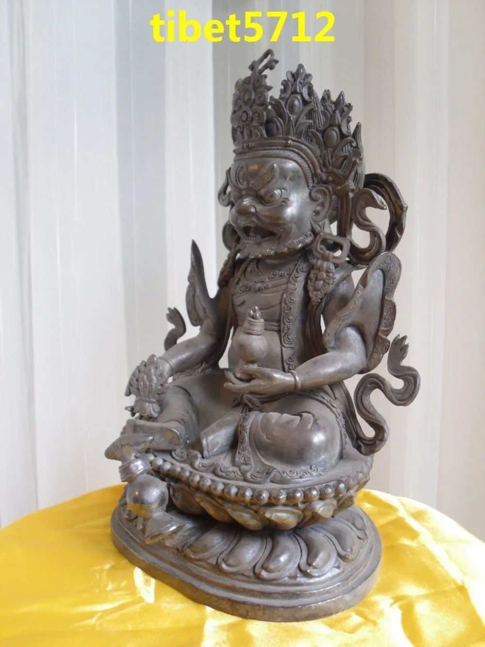 12 Tibet 100% Pure bronze God of wealth Mahakala Yellow Jambhala Buddha Statue |